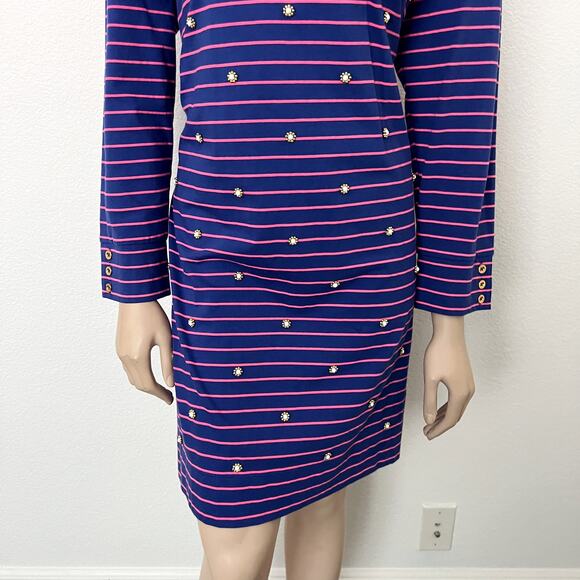 [Lilly Pulitzer] Blue Pink Merritt Palm Striped Embellished Mini Dress Size XL - Picture 8 of 11